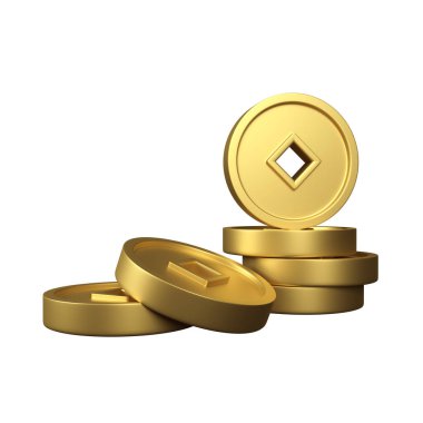 Altın külçe, altın külçe, altın sikke, şanslı para 3D ikon