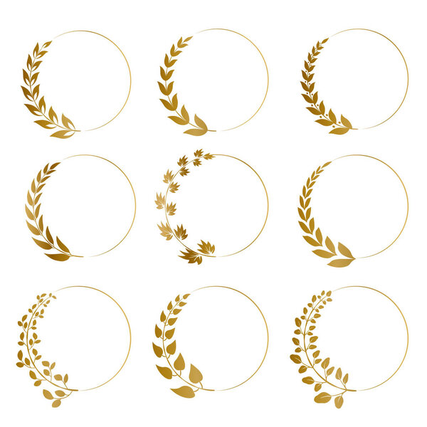 vector illustration of wreath set with gold wreaths and flowers