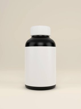 Bej arka planda beyaz ilaç şişesi