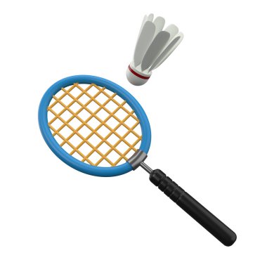 Badminton raketi ve üç boyutlu top.