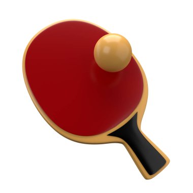 Üç boyutlu tenis raketi ve bir top..