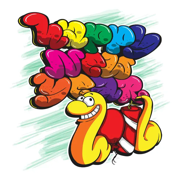 çizgi film mutlu yeni yıl etiket vektörü