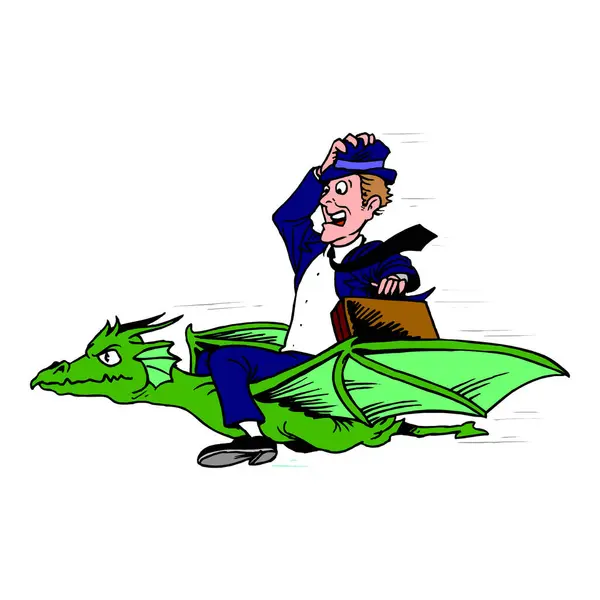 Çizgi filmci ejderha vektörüne biniyor