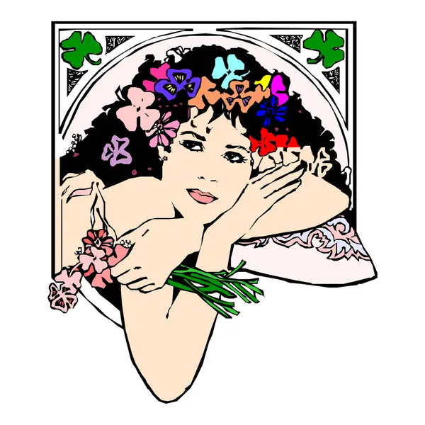 kadın ve çiçek vektörü illüstrasyonu