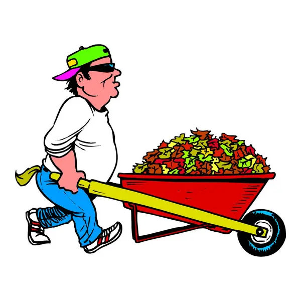 çizgi film bahçıvanı yaprakları döküyor.