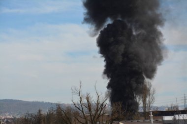 Yangının yol açtığı büyük siyah duman bulutu.