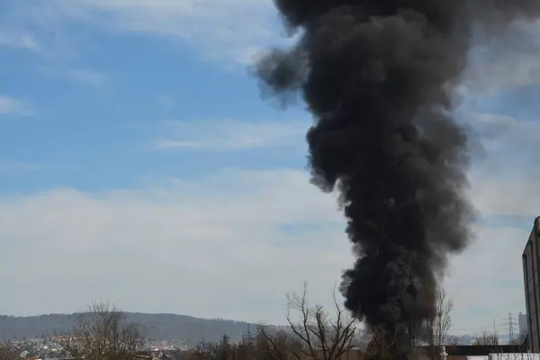 Yangının yol açtığı büyük siyah duman bulutu.