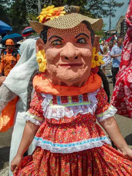 stock image Neiva, Huila, Colombia - June 30, 2024 - Representative female figure in the San Pedro Festival in a parade