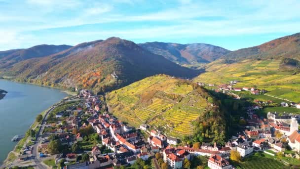 Aerial Spitz Wachau Autriche Dans Cadre Patrimoine Mondial Unesco Destination — Video