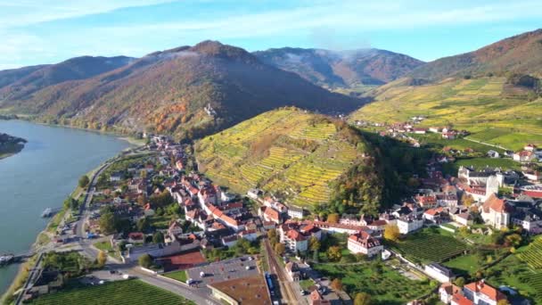 Aerial Spitz Wachau Austria Part Unesco World Heritage Famous Tourist — Stock Video