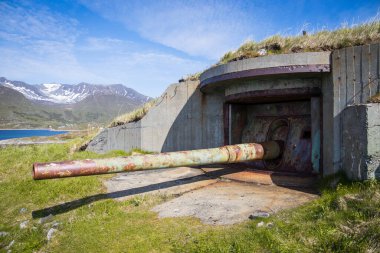 Norveç 'in Stonglandseidet kentindeki Senja Adası yakınlarındaki Skrolsvik Kalesi' nde tarihi kullanılmayan donanma silahları yerleştirildi..