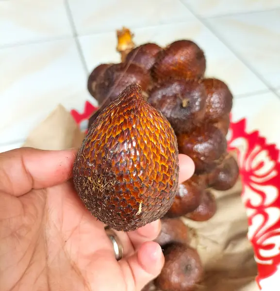 Endonezya 'dan tipik bir meyve ve tatlı bir tadı var. Yılanı andıran pullu bir meyve demetine yılan meyvesi denir. Seçici odak.