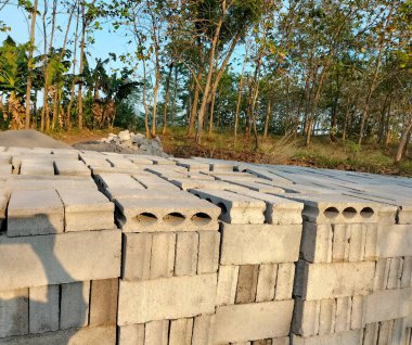 Selective focus. Stack of concrete blocks for construction. Texture and background. Brick block. clipart