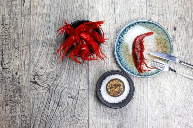 İspanyol, taze, çiğ, kırmızı karides Camarones Rojo 'nun önerisi.