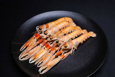 Taze, çiğ Langoustines öneri sunar.