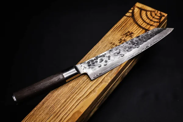 Japanese damascus steel knife Kiritsuke with wooden box