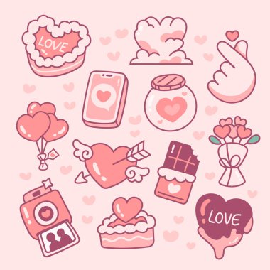 Sevgililer Günü Sevimli El Çizimi Karalama Elementleri Vektör illüstrasyonunu Ayarla