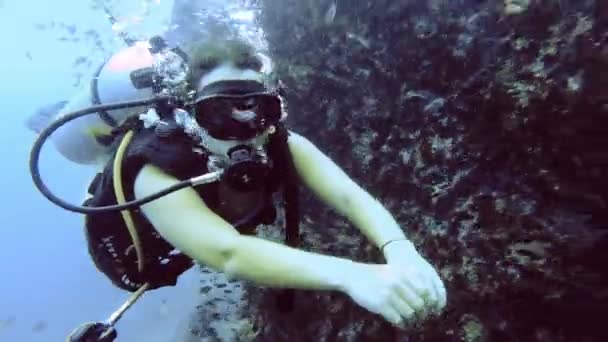 Potápěč Žena Ohromen Potápění — Stock video