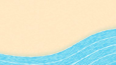 Kumsalda mavi deniz ve beyaz dalgalar. Vektör kağıt çizimi