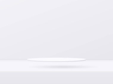 3D Beyaz Podyum Şovu zemin tasarımında yüzüyor. Vektör illüstrasyonu