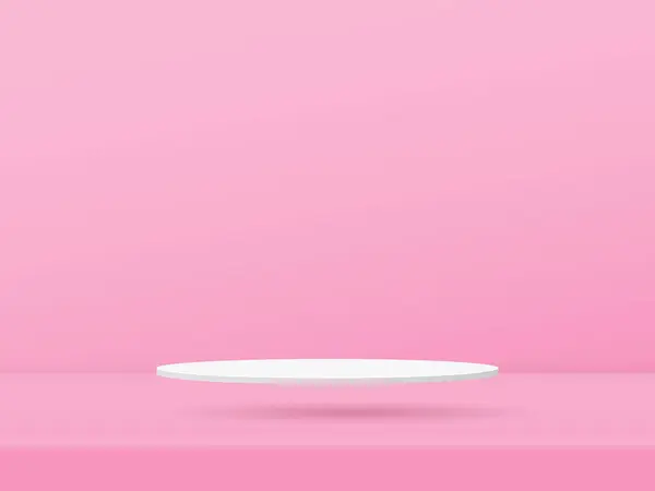 3D Beyaz Podyum Şovu pembe arka plan dizaynı üzerinde yüzüyor. Vektör kağıt çizimi