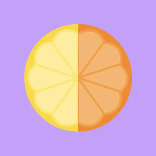 Half lemon and half orange slice on purple background