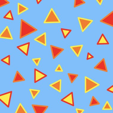Turuncu çizgili kırmızı üçgenler, sarı çizgili turuncu üçgenler ve mavi arkaplanda kırmızı çizgileri olan sarı üçgenler.