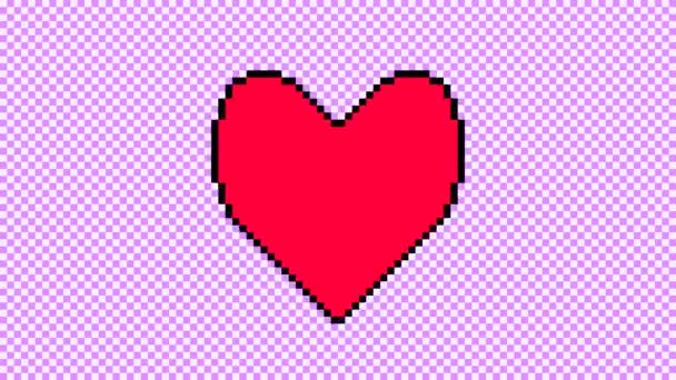 Corazón Rojo Pixel Latiendo Sobre Fondo Cuadros Púrpura — Vídeo de stock