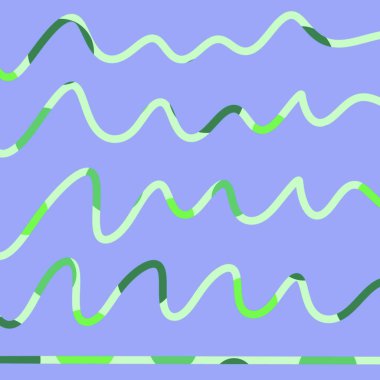 Dalgalı yeşil çizgiler ve mavi arkaplanda bir düz çizgi