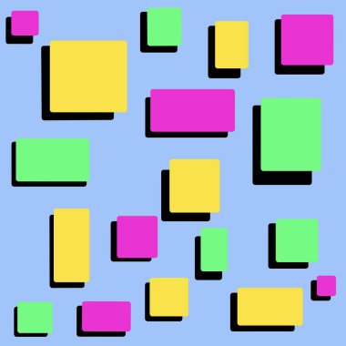 Pembe, sarı ve yeşil dikdörtgenler açık mavi arkaplanda siyah gölgeler