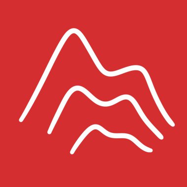 Kırmızı zemin üzerinde yükselen dağlar gibi soyut beyaz dalgalı çizgiler