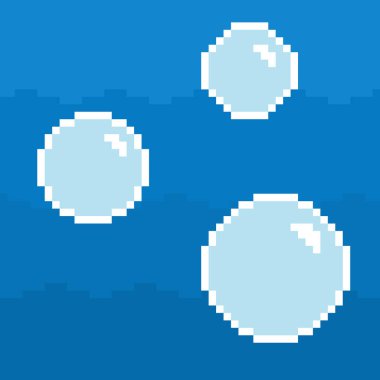 Mavi arkaplanda üç baloncuklu basit piksel sanatı