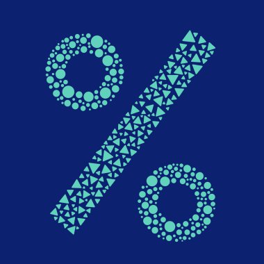 Küçük mavi dairelerden ve koyu mavi arkaplandaki üçgenlerden oluşan mozaik tarzı yüzde işareti