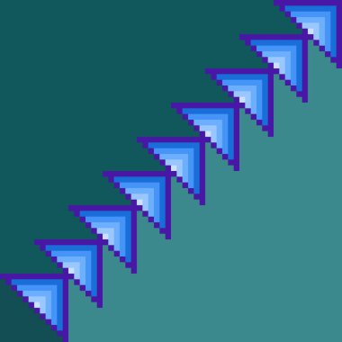 Yarı açık yeşil, yarı koyu yeşil arkaplan üzerinde mavi üçgenlerin çapraz çizgisi