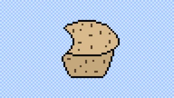 Animação Pixel Muffin Chip Chocolate Com Mordidas Sendo Tiradas Dele — Vídeo de Stock