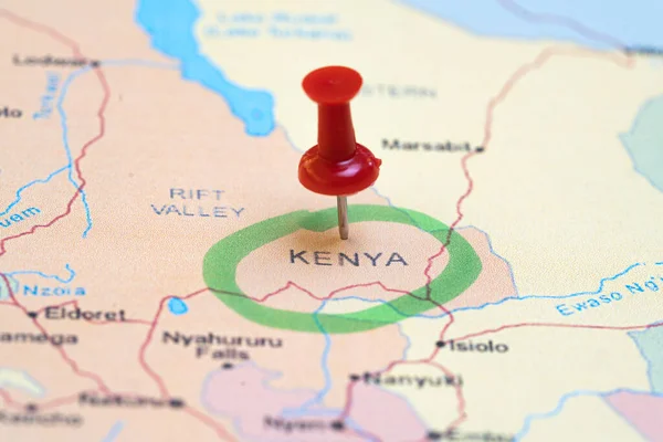 map with a pin in Kenya, destination