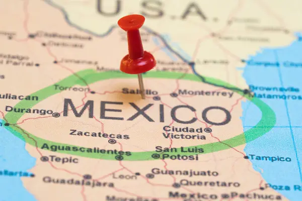 map with a pin in Mexico, destination