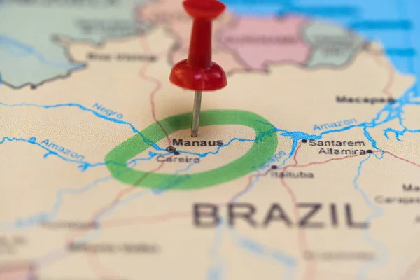 map with a pin in Manaus, destination