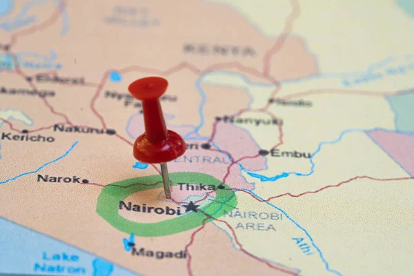 map with a pin in Nairobi, destination