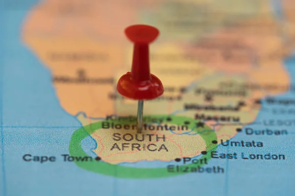 map with a pin on South Africa, destination