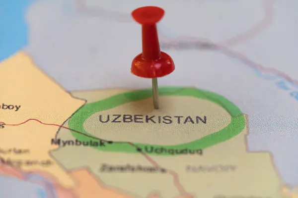 map with a pin in Uzbekistan, destination