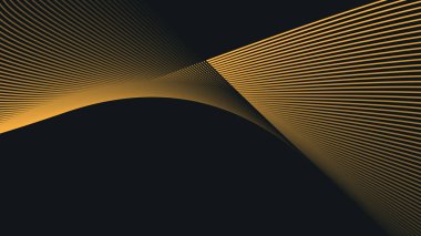 Arkaplan veya sunum için altın eğri çizgileri olan siyah soyut arkaplan