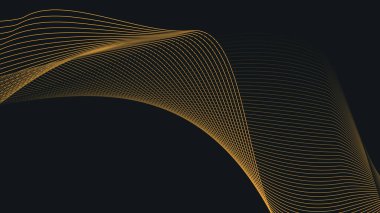 Arkaplan veya sunum için altın eğri çizgileri olan siyah soyut arkaplan