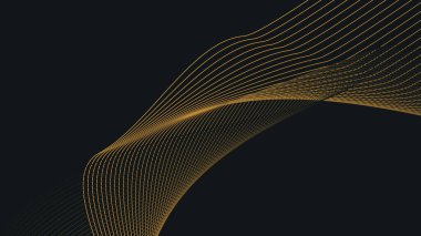 Arkaplan veya sunum için altın eğri çizgileri olan siyah soyut arkaplan