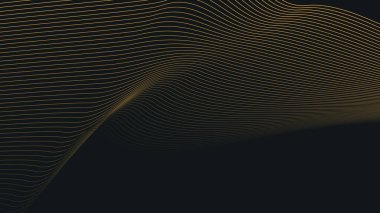 Arkaplan veya sunum için altın eğri çizgileri olan siyah soyut arkaplan