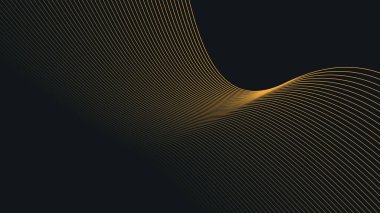 Arkaplan veya sunum için altın eğri çizgileri olan siyah soyut arkaplan
