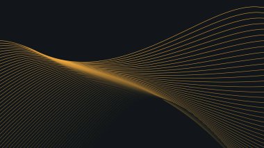 Arkaplan veya sunum için altın eğri çizgileri olan siyah soyut arkaplan