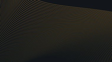Arkaplan veya sunum için altın eğri çizgileri olan siyah soyut arkaplan