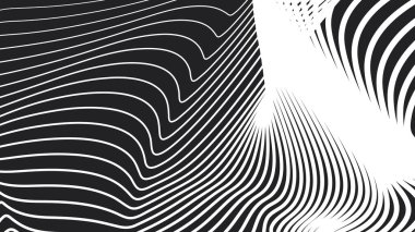 Arkaplan veya kumaş biçimi için siyah ve beyaz çizgi dalga soyut desen arkaplanı