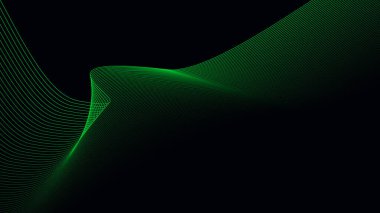 Pürüzsüz Yeşil Eğri Çizgi Şablonu ile Karanlık Arkaplan Fütürist, Zarif ve Teknolojik İlham Veren Desig